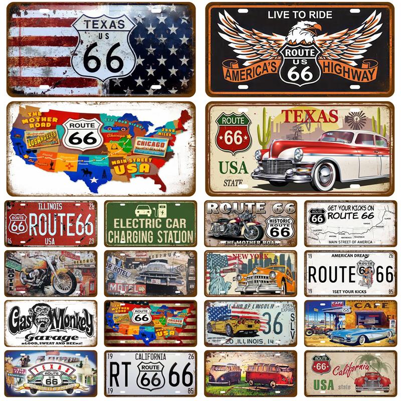Embroidery Job - Route 66 양철 플레이트 차고 자동차