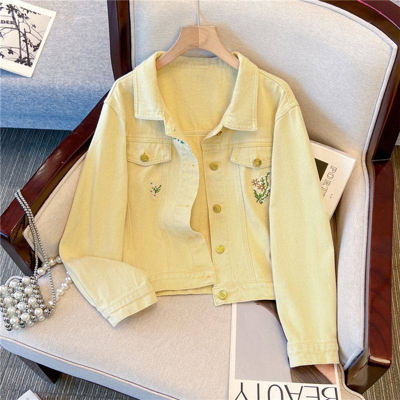Embroidery Yellow Flower - 한국 빈티지 꽃 자수 노란색 짧은
