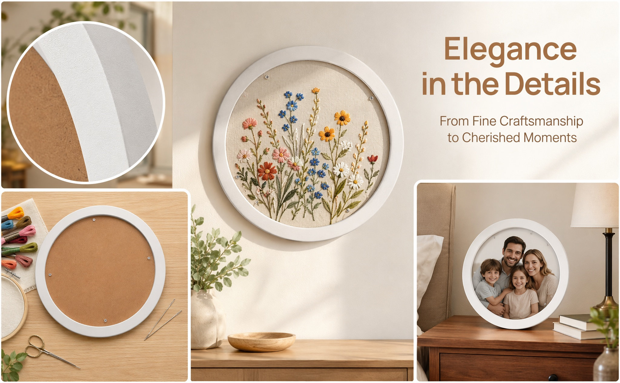 Embroidery Wall Art - 14인치 원형 자수 전시 프레임, 튼튼한