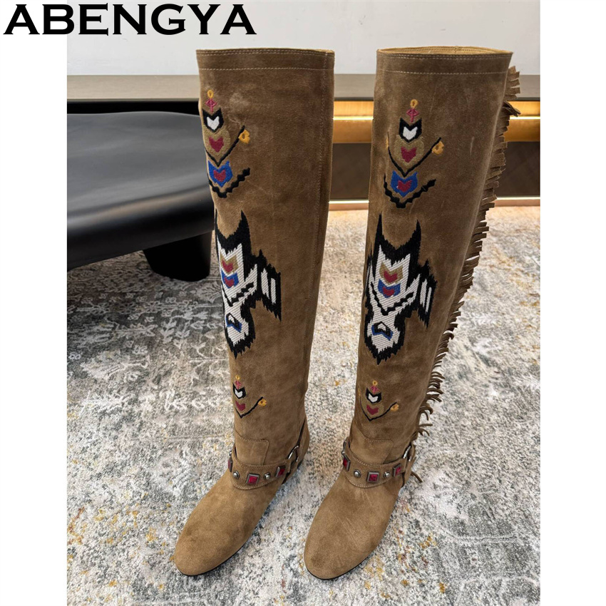 Embroidery Yes - ABENGYA 2026 겨울 새로운 무릎 높은