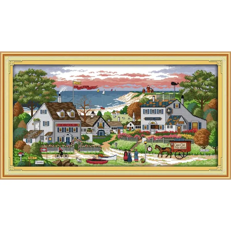 Embroidery X Pattern - 편안한 분위기의 베이 해변 빌라 패턴,