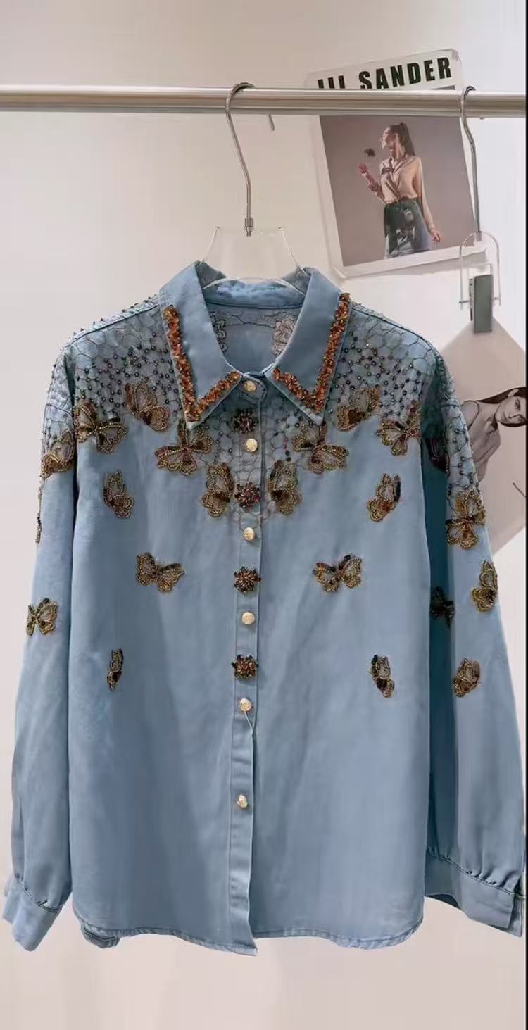 Embroidery Jacket Jeans - 여성용 럭셔리 스타일 데님 재킷 루즈핏