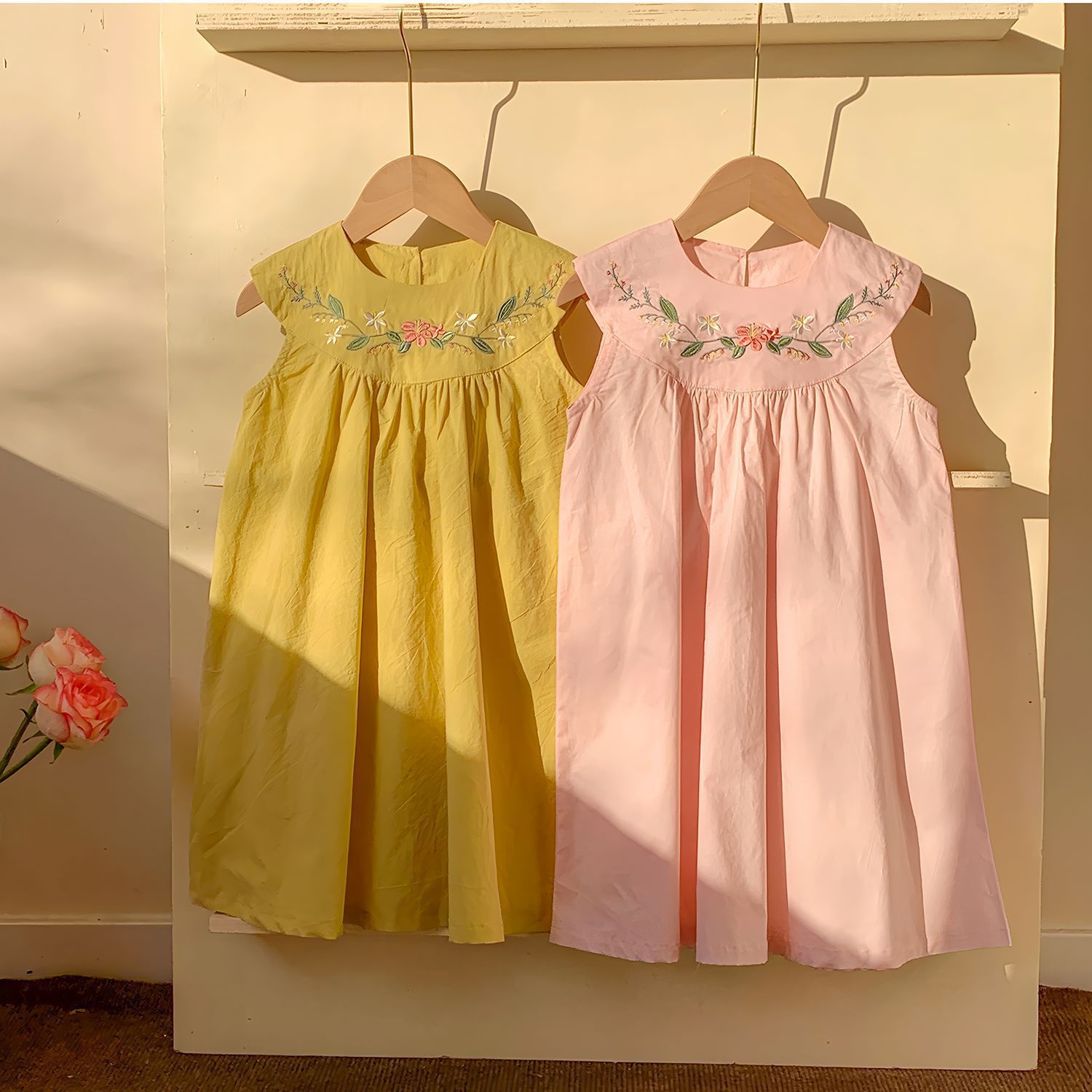 Embroidery Yellow Flower - 2-7세 한국어 버전 여름 신상 여아