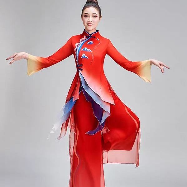 중국 전통 무용 의상, 여성용, 붉은색 그라데이션 자수 - Embroidery Outfit 리뷰 및 가격
