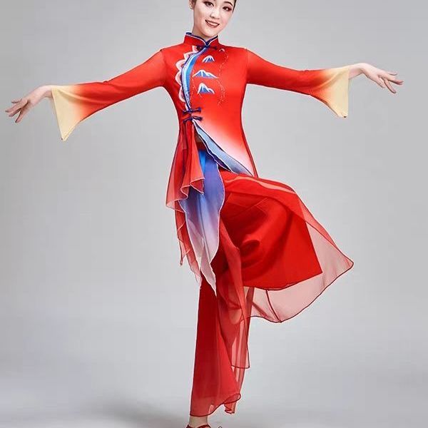 중국 전통 무용 의상, 여성용, 붉은색 그라데이션 자수 - Embroidery Outfit 리뷰 및 가격
