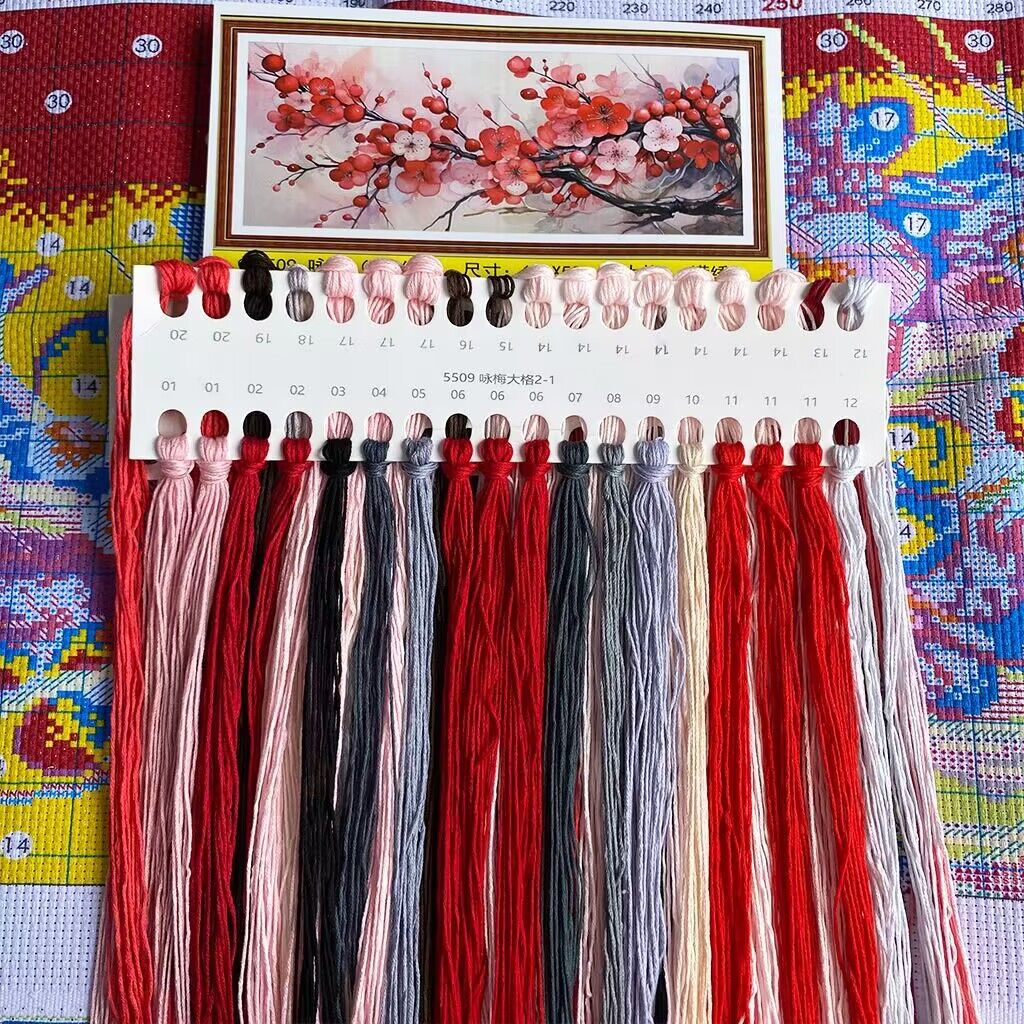 붉은 꽃 자수 DIY 중국 스타일 인쇄 키트, 크로스  - Embroidery Job 리뷰 및 가격
