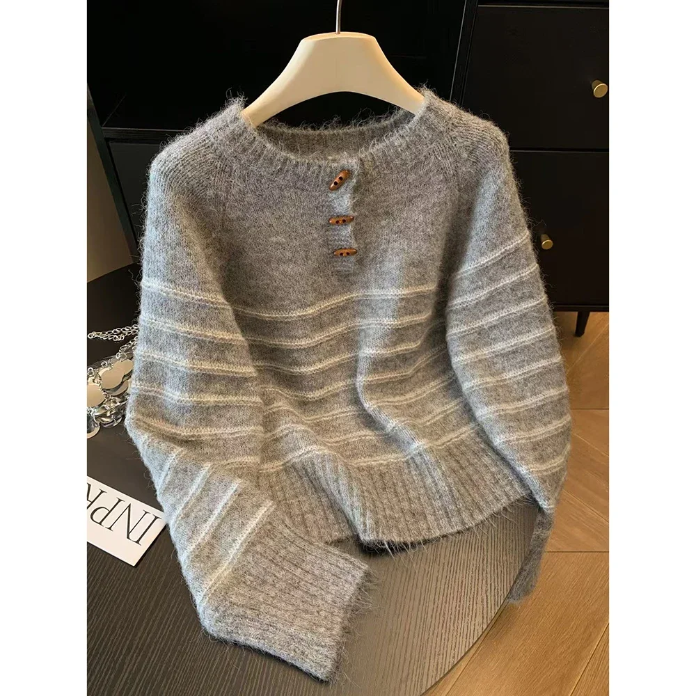 가을 겨울 여성용 스트라이프 울 캐시미어 스웨터, 루즈 - Embroidery Origin 리뷰 및 가격