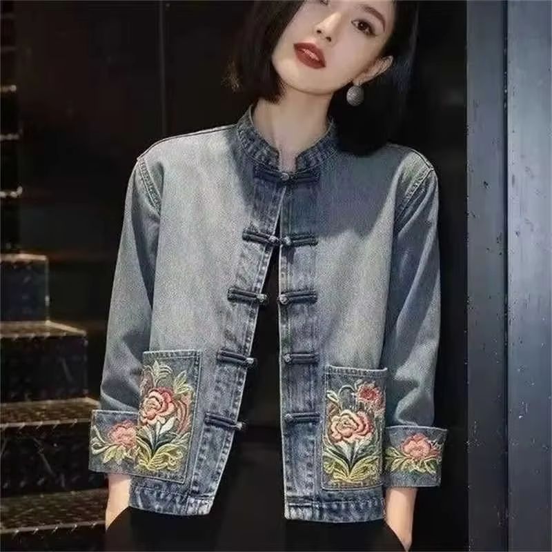 봄 가을 아름다운 자수 카우보이 코트 여성 데님 재킷  - Embroidery Jacket Jeans 리뷰 및 가격
