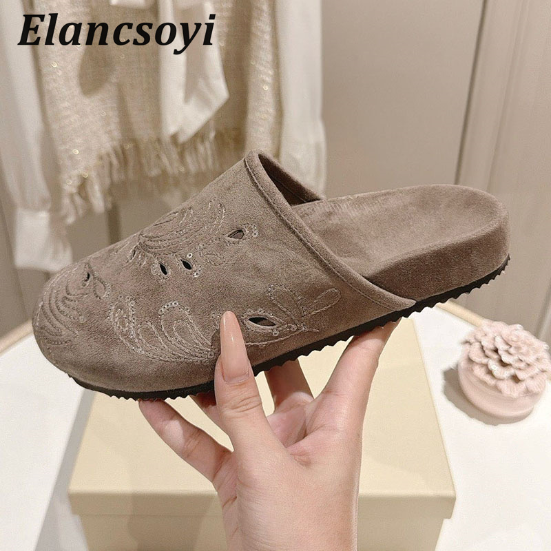 레이지 뮬 슈즈 여성용 자수 스팽글 스웨이드 속이 빈  - Embroidery Outfit 리뷰 및 가격