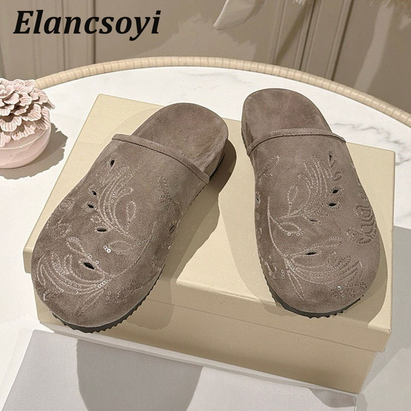 레이지 뮬 슈즈 여성용 자수 스팽글 스웨이드 속이 빈  - Embroidery Outfit 리뷰 및 가격