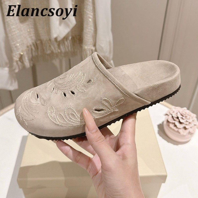 레이지 뮬 슈즈 여성용 자수 스팽글 스웨이드 속이 빈  - Embroidery Outfit 리뷰 및 가격