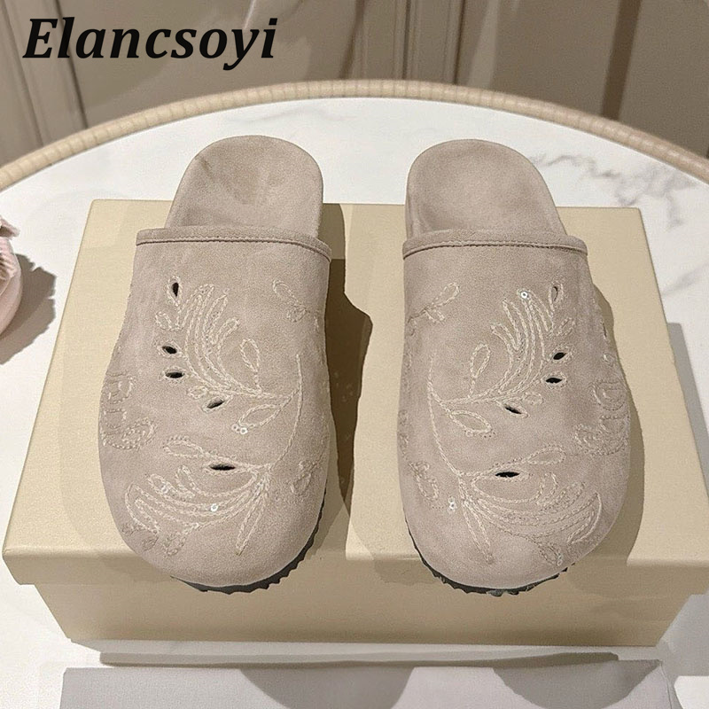 레이지 뮬 슈즈 여성용 자수 스팽글 스웨이드 속이 빈  - Embroidery Outfit 리뷰 및 가격