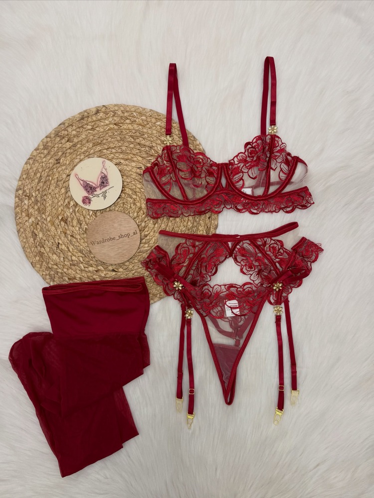 여성용 버건디 레이스 란제리 세트 언더와이어 브라, 끈 - Embroidery Outfit 리뷰 및 가격