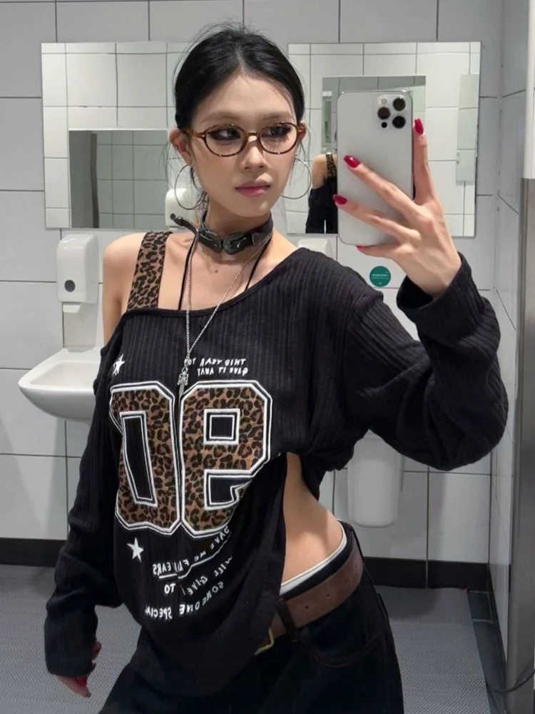 Y2K 패치워크 레오파드 프린트 티셔츠 여성 루즈핏 스 - Embroidery Origin 리뷰 및 가격