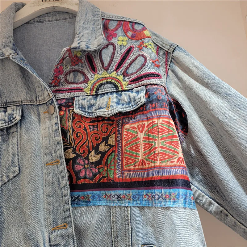 빈티지 블루 자수 스플 라이스 데님 자켓 여성 느슨한  - Embroidery Jacket Jeans 리뷰 및 가격