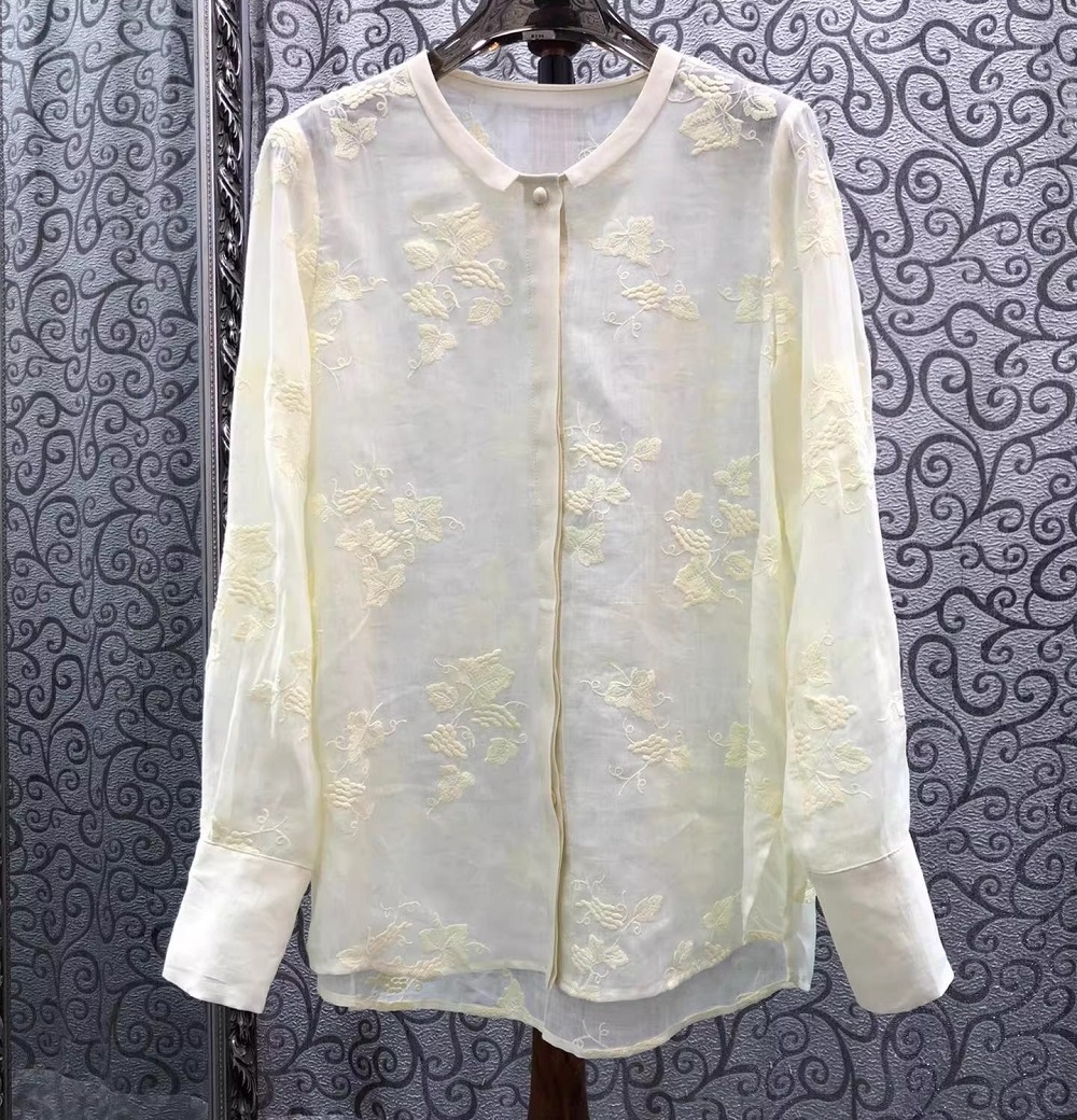 최고급 새 패션 스타일 블라우스 2026 봄 여성용 전 - Embroidery Yellow Flower 리뷰 및 가격