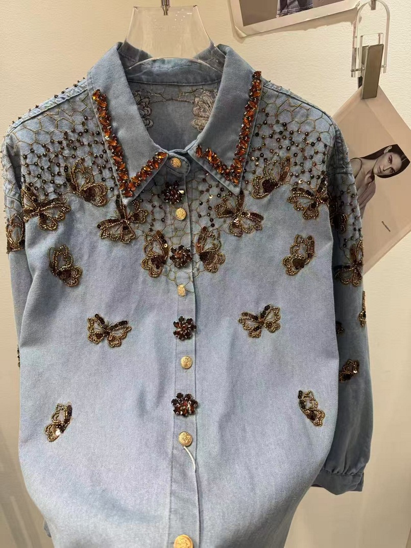 여성용 럭셔리 스타일 데님 재킷 루즈핏 캐주얼 패션 셔 - Embroidery Jacket Jeans 리뷰 및 가격