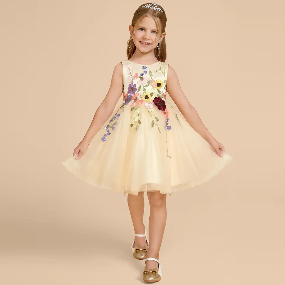 맞춤형 노란색 튤 플라워 걸 드레스, 리본과 3D 꽃  - Embroidery Yellow Flower 리뷰 및 가격