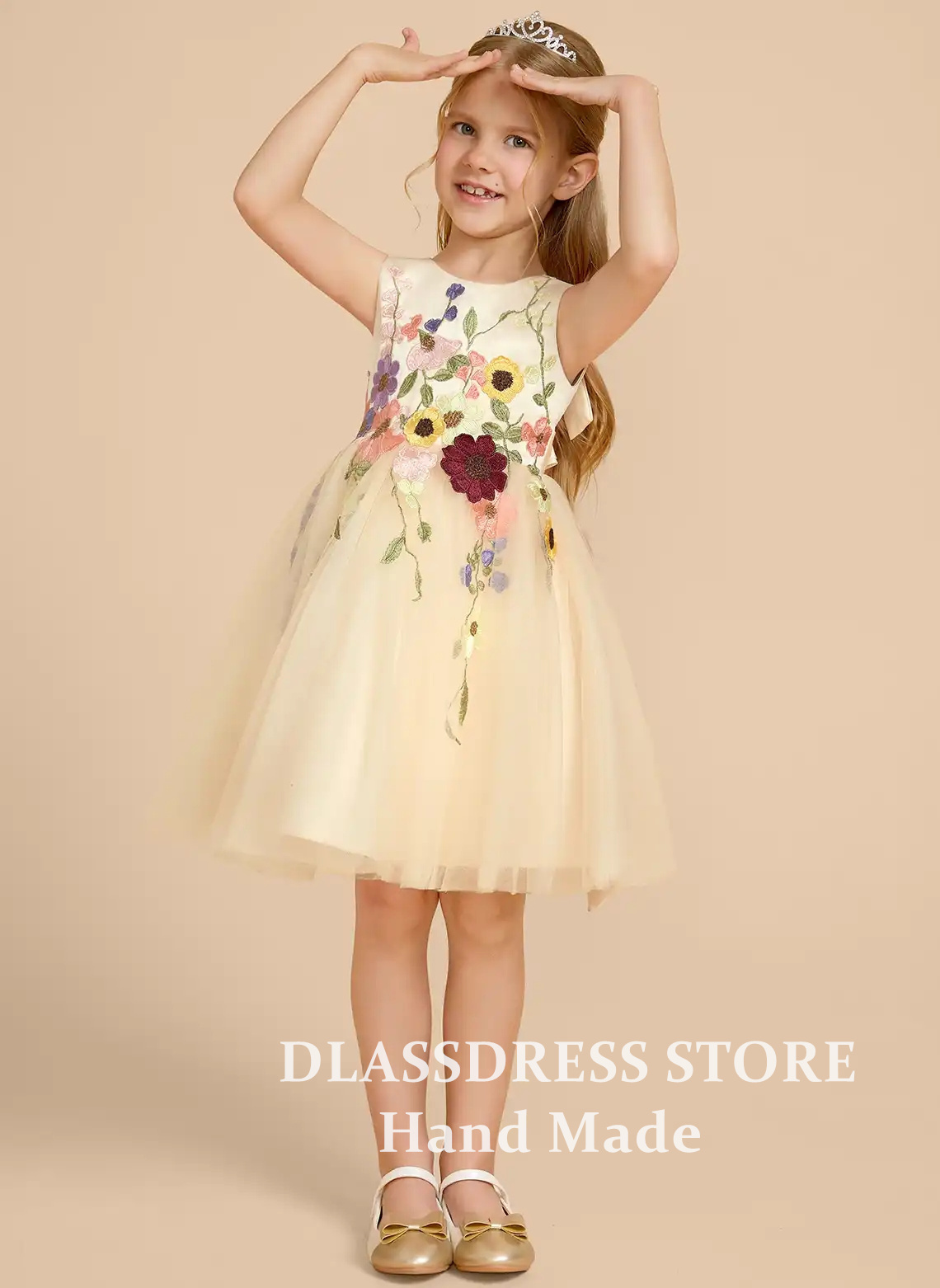 맞춤형 노란색 튤 플라워 걸 드레스, 리본과 3D 꽃  - Embroidery Yellow Flower 리뷰 및 가격