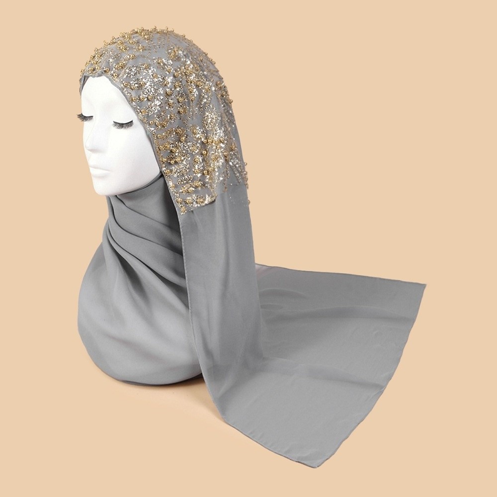 패션 실크 진주 쉬폰 히잡 스카프, 금색 비즈 자수,  - Embroidery Gold 리뷰 및 가격